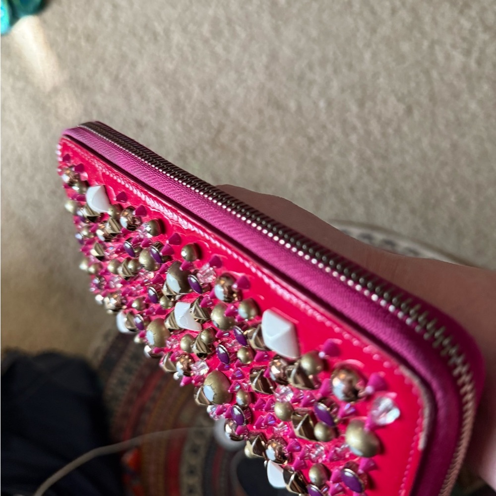 Christian Louboutin Vibrant Pink Clutch with Gold Accents - Picture 5 of 14